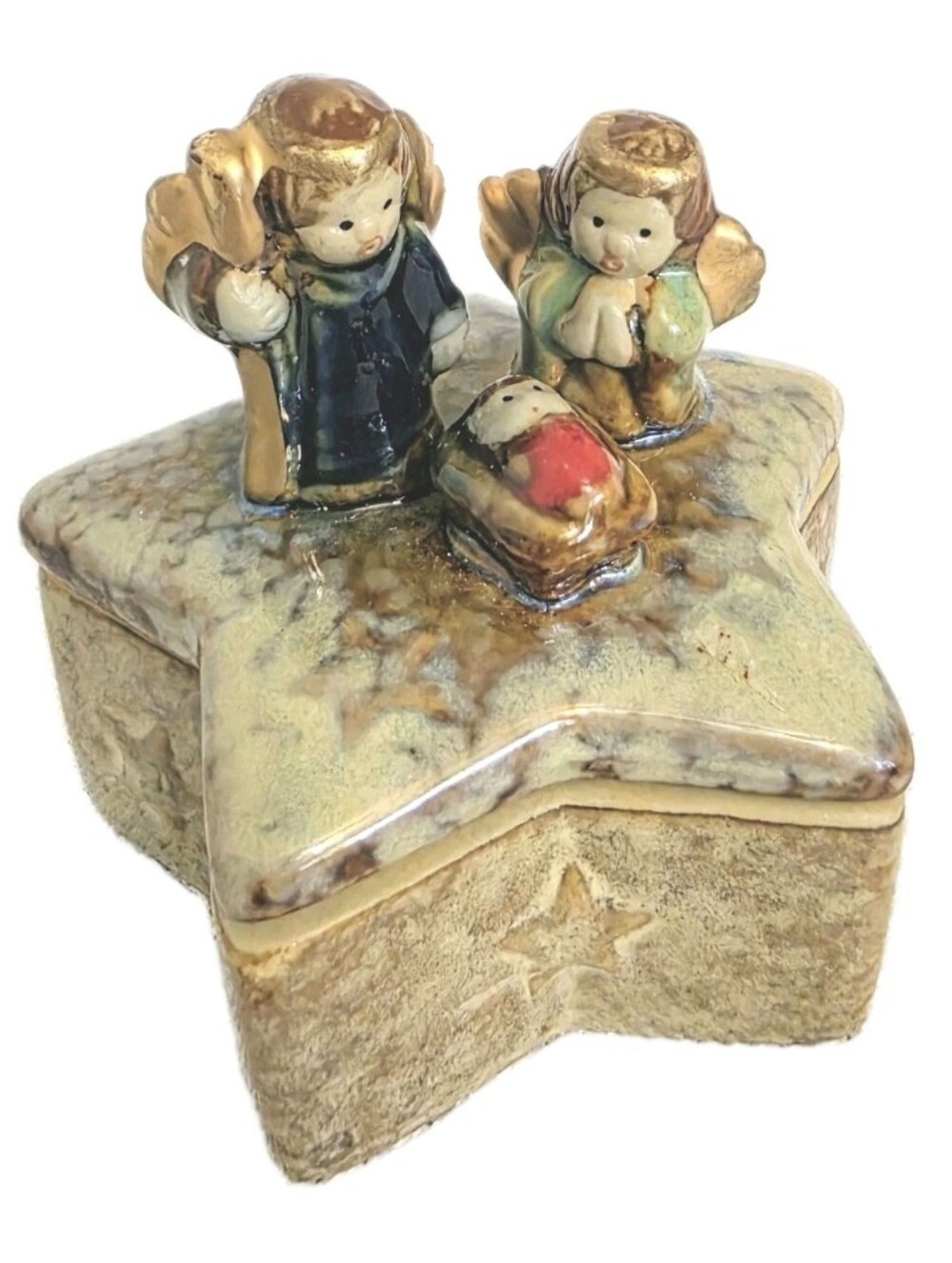 Nativity Stoneware Trinket Box Holy Family Star Shape Christmas Christian Rustic